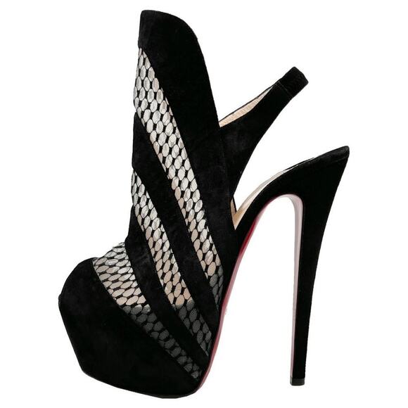 Christian Louboutin Guizi 160 Black Suede & Mesh Platform Booties – Size 38 - Picture 1 of 8